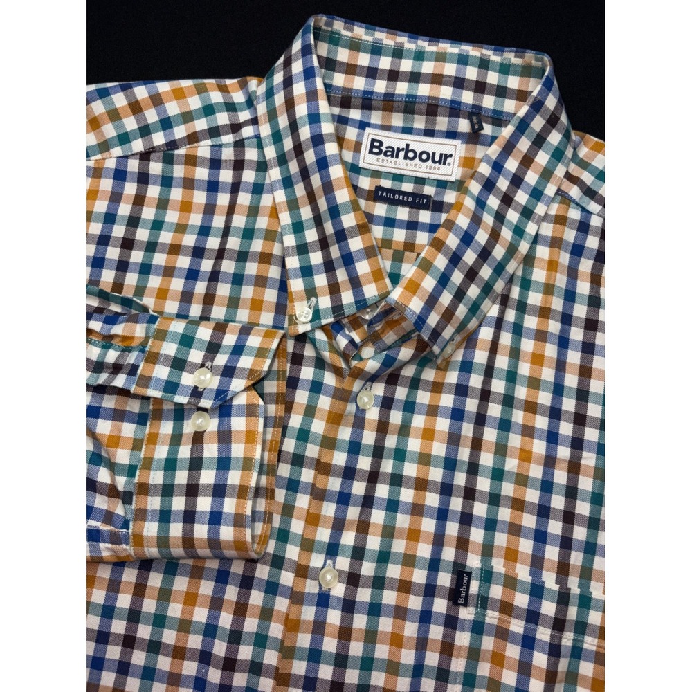 Barbour Bibury Tailored Fit Multi Color Check Cotton Button Down Shirt Mens 3XL